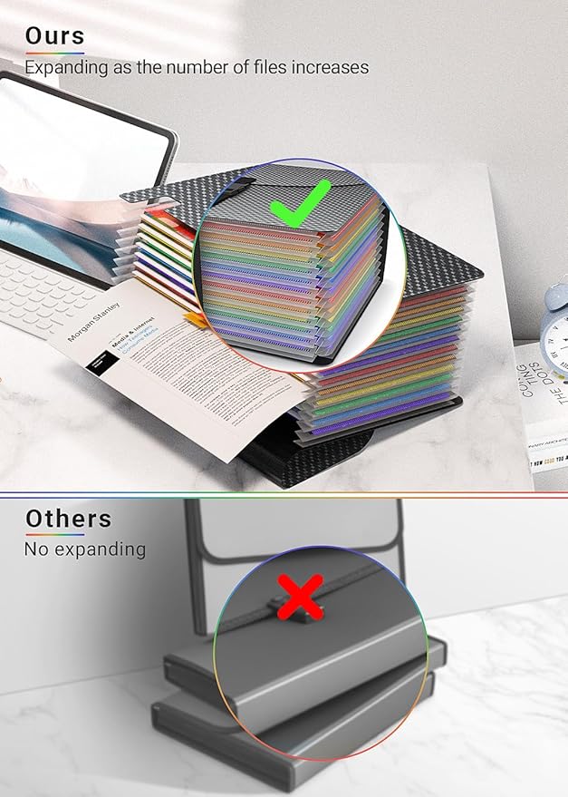 Accordion File Organizer/Expanding File Folders/Portable File Box,13 Pockets Accordian Filing Folder with Handle for Document Paper Receipt Bill Organizer,A4/Letter Size,Colored Tabs,Black Diamond