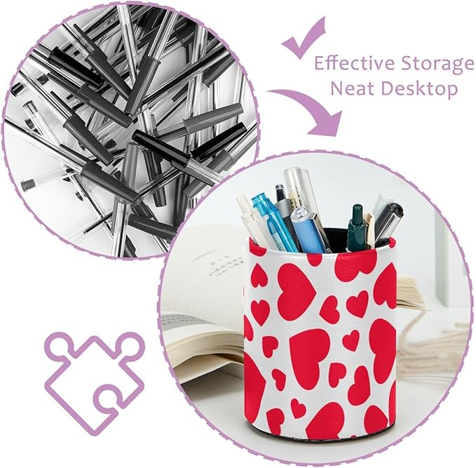 Pink Hearts Pen Holder Pencil Cup Holder for Desk Office Pen Organizer