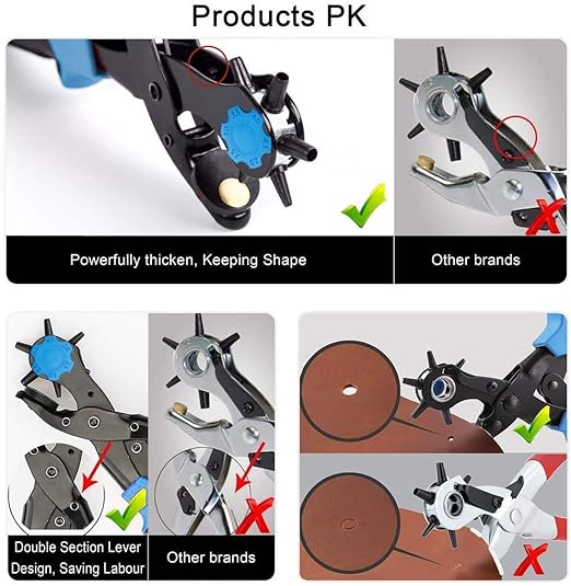Belt Hole Puncher with 240 Sets of Leather Rivets - Updated Hole Sizes Puncher for Belt, Watch Band, Strap, Dog Collar, Saddle, Shoes, Fabric, DIY Home or Craft Project