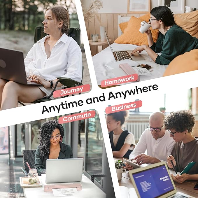 iDPRT Portable Thermal Printer with Case, 300DPI Inkless Mobile Printers for Travel, Home, Office, School, Vehicles, Support 8.5" X 11" US Letter/A4/A5, Wireless Bluetooth Printers, Pink