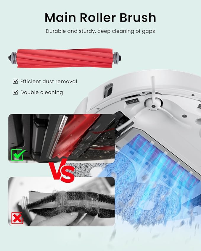 23Pack Qrevo Accessories Kit for Roborock Qrevo S, Qrevo Pro, Qrevo MaxV,Qrevo Plus Robot Vacuum Replacement Parts,1Main Brush,6Mop Pads,6Black Side Brushes,6Dust Bags, 2Filter,2Cleaning Tool