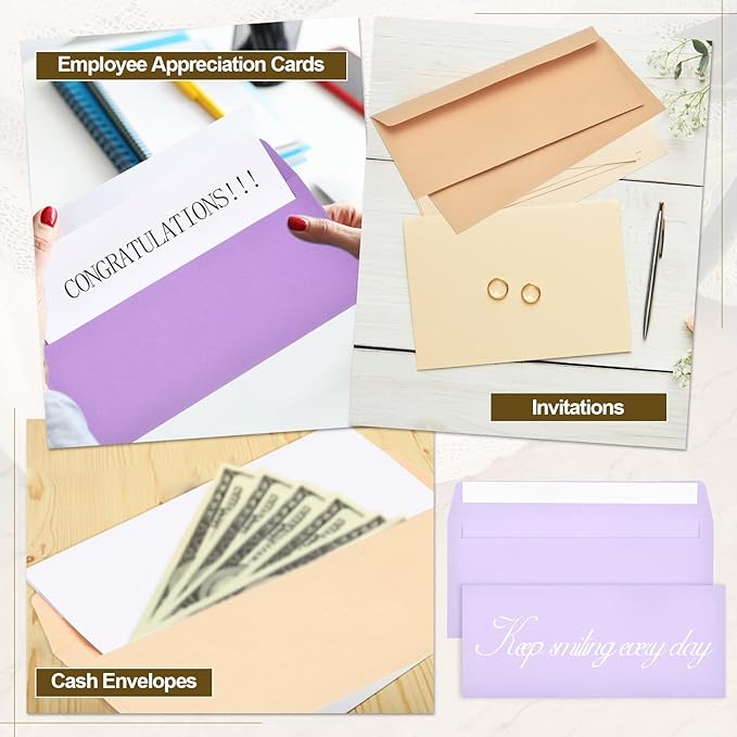 PATIKIL 100 Pack Light Purple #10 Business Envelopes, Colored Self Seal Letter Size Envelopes for Business Mailing Office Checks Invitation, 4-1/8 x 9-1/2 Inches