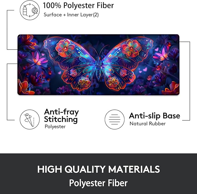 Gaming Mouse Pad, Butterfly Floral Mouse Pad, Desk Mat, Non-Slip Rubber Base MousePads for Computers Laptop Office School Home Accessories Decor 31.5" x 11.8"