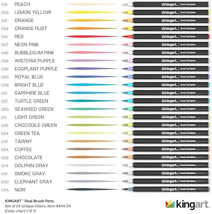 KINGART Pro Brush Pens, 24 Colors for Real Watercolor Painting with Flexible Nylon Brush Tips, Paint Markers for Coloring, Calligraphy and Drawing for Artists and Beginner Painters