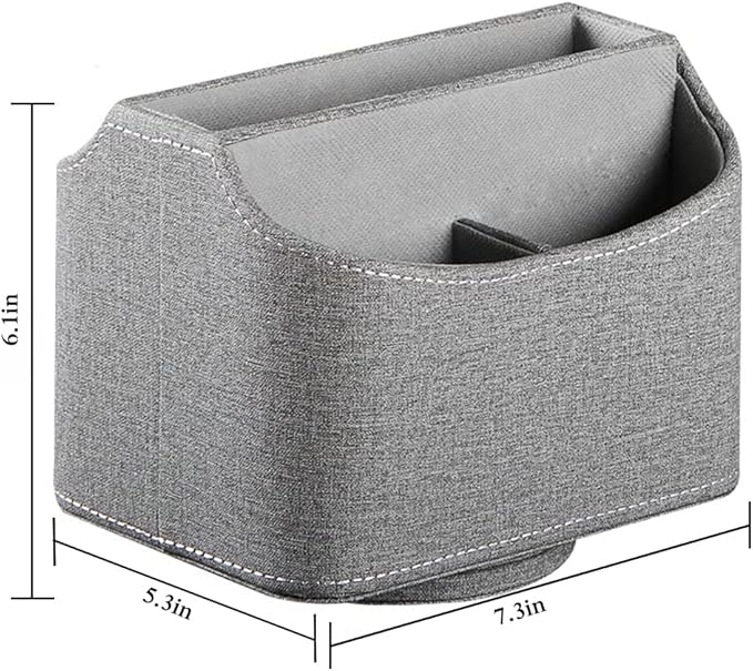 Leather Remote Control Holder 360 Degree Spinning, Desk Organizer for TV Remote Controllers, Caddy,Pen,Calculator,Media Player Storage box (Grey)