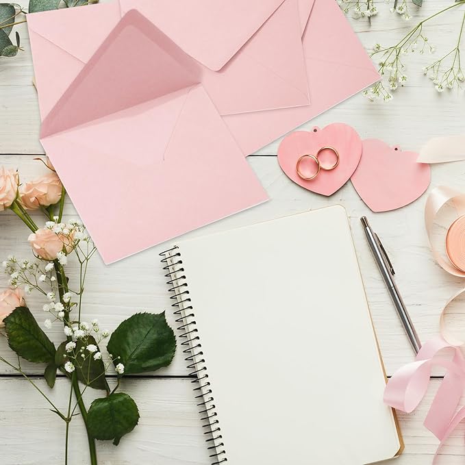 Whaline 50pcs Pink A7 Invitation Envelopes Greeting Card Envelopes with V-Flap, Gift Card Sleeves for Mailing, 7.3x5.3 Inch