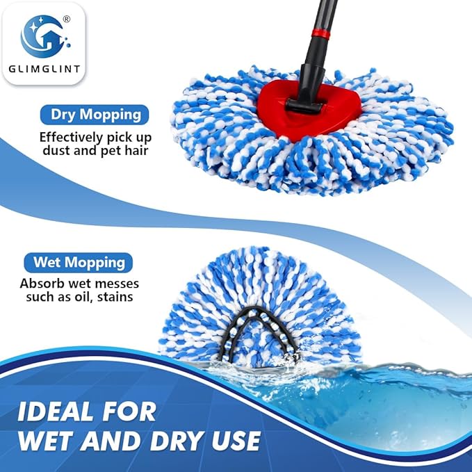 Mop Replace Heads Compatible for O Cedar 6 Pack, Spin Mops Refill Head Replacement for RinseClean 2-Tank System, Machine Washable, Suitable for Hard-surfaced Floors Cleaning