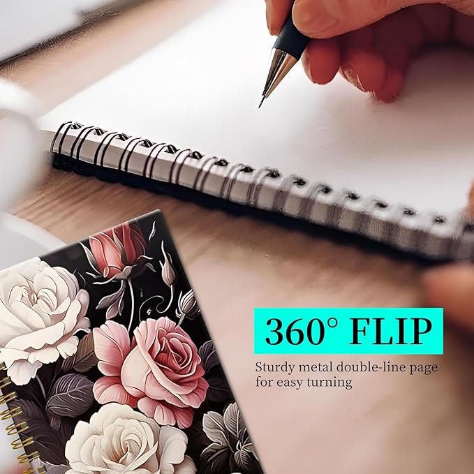 Spiral Notebook Journal for Women Men, A5 Hardcover Journal, 120 Pages Thick Paper, College Ruled Writing Notebook for School, Work & Office 8.3'' × 5.9''(Vintage Rose Floral)