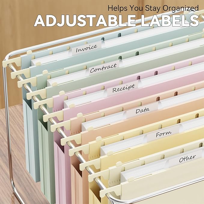 Plastic Hanging File Folders Letter Size,1 Inch Expansion,12 Pack Reinforced Heavy Duty Hanging Folders,File Cabinet Folders,Adjustable Tabs,Expandable Hanging File Folder,Pastel Color