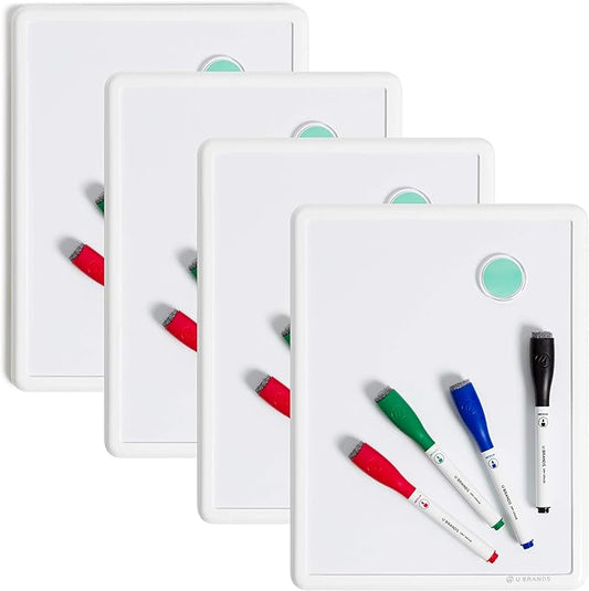 U Brands Contempo Magnetic Dry Erase Board White Board Bundle, 8.5" x 11", White Modern Frame, Includes 4 Boards, 16 Markers and 4 Magnets
