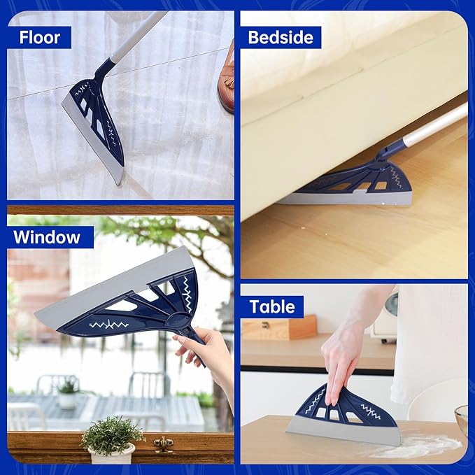 Magic Air Broom, Squeegee Broom for Floor Cleaning, 60’’ Multifunctional Floor Squeegee with Aluminum Adjustable Handle, Magic Broom for Glass, Fine Dust, Pet Hair, Liquids (Ocean Blue)