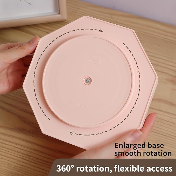 INSTOME Desktop Organizer with Pencil Holders,360°Rotating Pen Holder for Desk Organizer,9 Compartments and Makeup Brush Holders,Multifunctional Office Supplies for Home,Teachers and School (Pink)