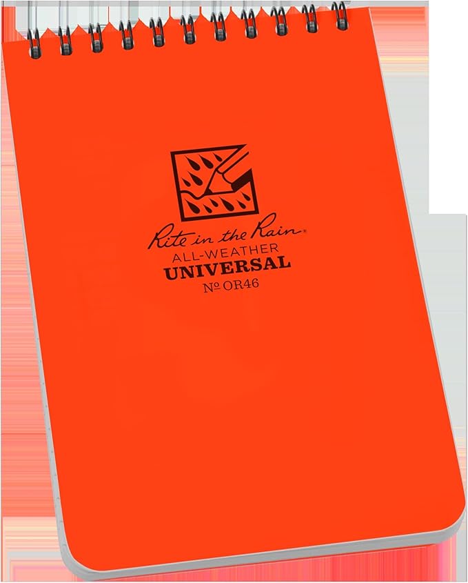 Rite In The Rain OR46 Weatherproof Top Spiral Notebook, 4" x 6" Orange Cover, Universal Pattern