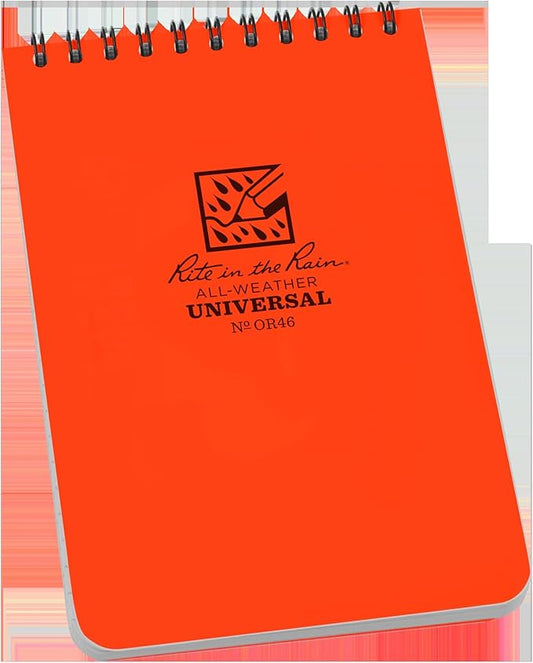 Rite In The Rain OR46 Weatherproof Top Spiral Notebook, 4" x 6" Orange Cover, Universal Pattern