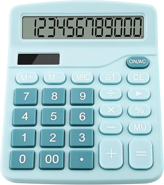 Office Desk Calculator with Solar Power, 12 Digits Large LED Display, Calculators Desktop with Big Buttons, Blue Office Home School Supplies (Blue)