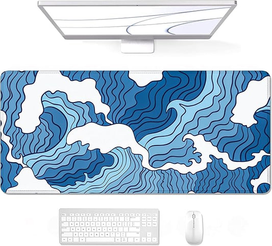 Auhoahsil Large Mouse Pad, XXL Gaming Mousepad, Desk Mat for Desktop, Thick Rubber, Big & Long Size, Stitched Edges, Full Desk Pad for Laptop & Computer, Extended 31.5 x 11.8 in, Janpanese Wave