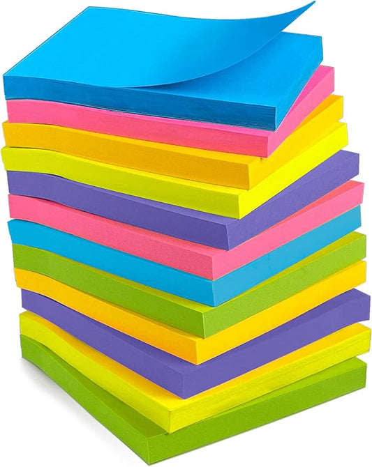 OHOME Sticky Notes - 12 Pads, 3”x3” - Colorful Self-Stick Post Notes Bulk - Office Desk Accessories | Teacher Classroom Must Haves,Aesthetic School Supplies for Home,Stocking Stuffers for Women