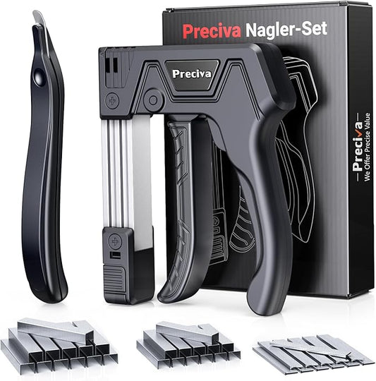 Preciva Self-Adjusting Staple Gun Kit- Heavy Duty Manual Stapler with 1800 Staples & Staple Remover | for Wood, Carpentry, Upholstery, DIY Furniture