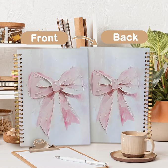 MOFUYU Coquette Pink Bow Spiral Journal Notebook,Cute Notebooks for Women,Journal for Women Bow,Pink School Supplies Hardcover Spiral Notebook 5.5x8.3 Inch
