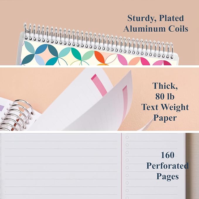 Erin Condren 7" X 9" Spiral Bound Productivity Notebook, Mid Century Circles, Functional 160 Lined Page and 80Lb Thick Paper Spiral Notebook, Stickers Included