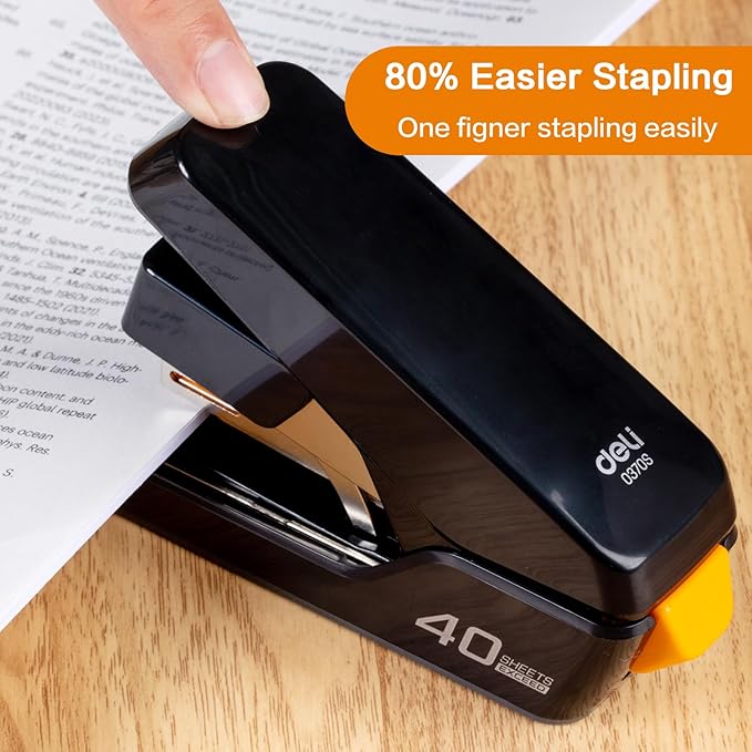 Deli Stapler, Effortless Staplers for Desk, 40 Sheet Capacity Heavy Duty, One Touch, No Effort, Easy to Load, with 2000 Staples & Staple Remover, 6 Pack, Black&White