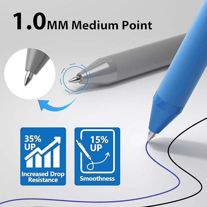 Pens Bulk, 207 Pack Ballpoint Black and Blue Ink, 1.0MM Medium Point Wholesale Retractable for Smooth Writing, Quick Drying No Bleed Journaling for Office School Supplies Home Work