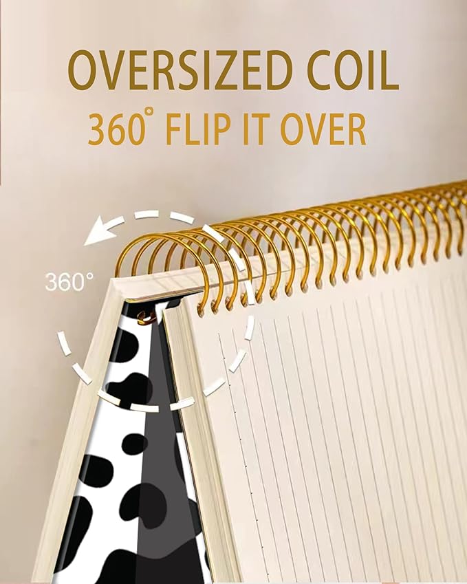 iampanda Spiral Journal Notebook,Strong Twin-Wire Binding with Premium Paper for Girl Women,Cute 60 Sheets A5 College Ruled Notebook/Journal,Perfect for School Office Home Gifts,Black White Cow Print