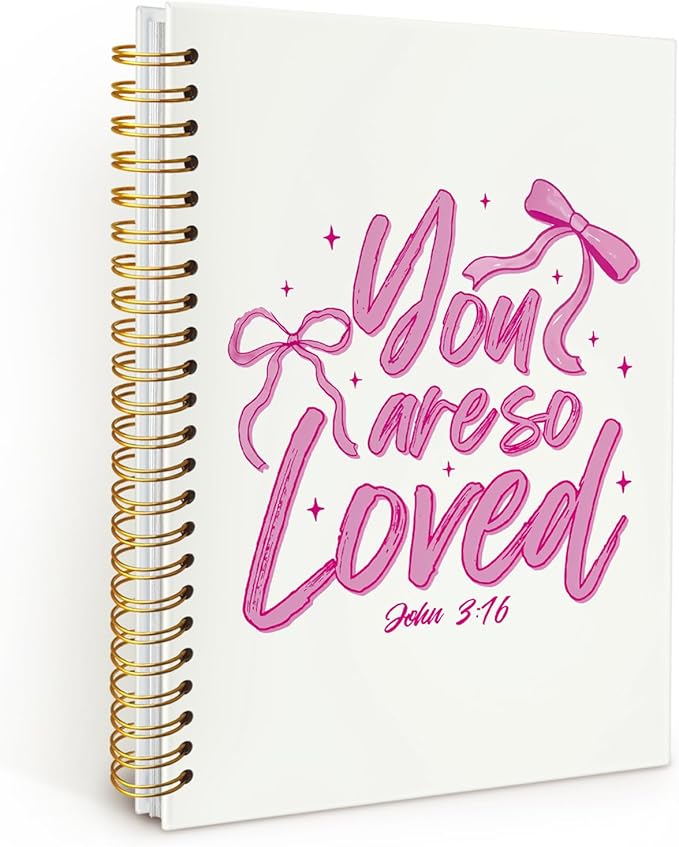 Cute Notebook, Coquette Pink Bow Notebook Journals, You are So Loved for Women, Coquette Office Supplies, Hardcover Spiral Notebook 5.5x8.3