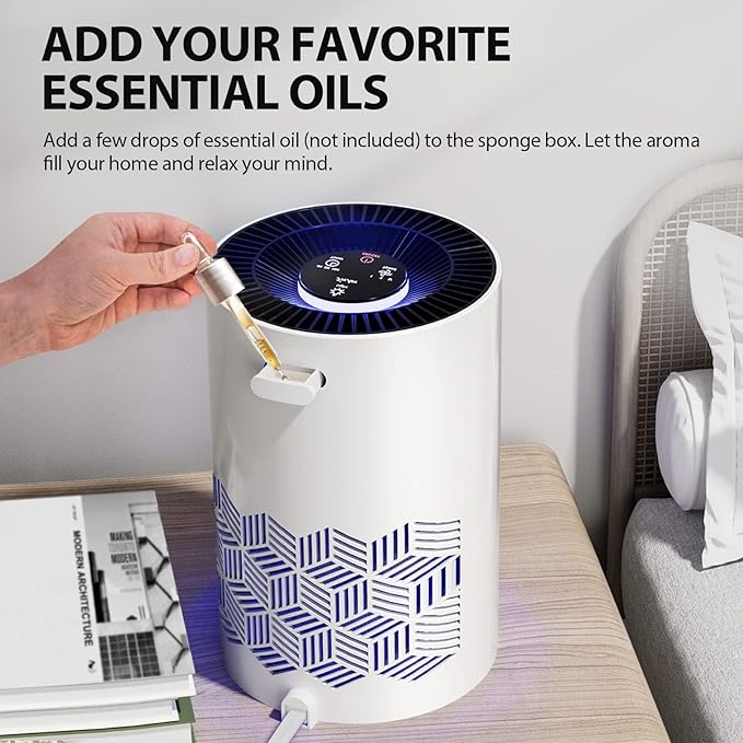 FreAire Air Purifiers for Bedroom Covers Up to 1086 Ft², Air Purifiers for Home, HEPA Air Purifier with Lights, Air Purifier Removes Dust Smoke Pollen Dander Smell, for Home/Pets/Bedroom (White)