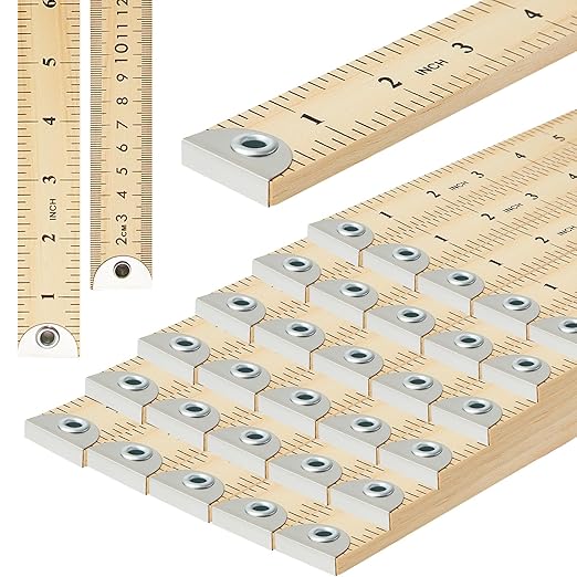 Hoteam 30 Pcs Heavy Duty Wooden Yardstick 36 Inches Natural Wood Yard Stick Ruler with Hang Hole Metal Tips 1/4-inch-thick Yardstick Ruler Metal Ends Meter Stick Clothing Measuring Home Office