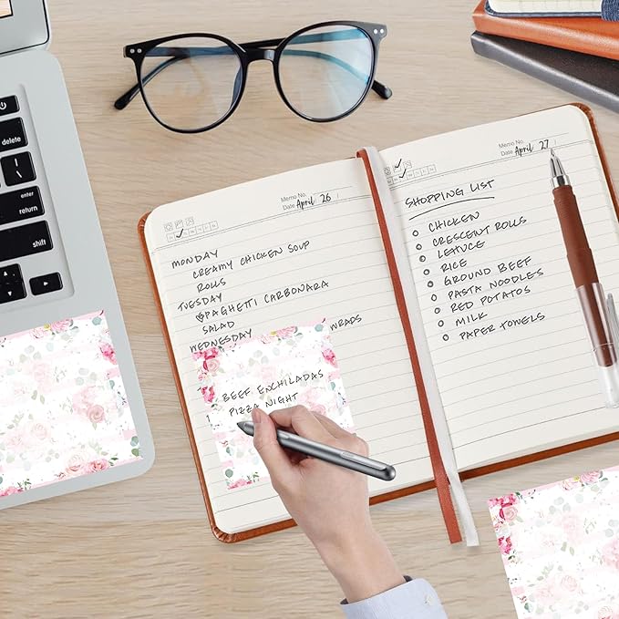 Sticky Notes, 2 Pads, 3x3 inches, Cute Colorful Fun Self-Stick Note Pads, Easy Post, Strong Adhesive Notepad Pink Rose Stripes