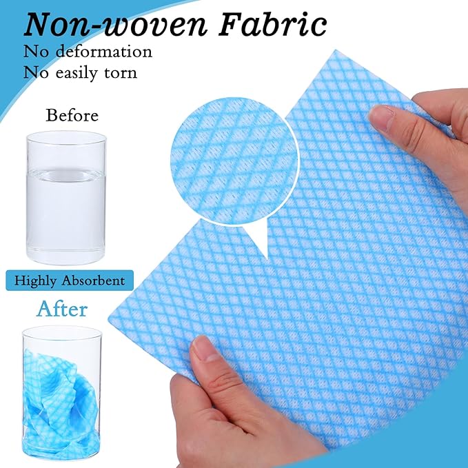 200 Pcs Disposable Dish Cloths for Kitchen Disposable Cleaning Cloth and Towels Handy Cleaning Wipes Disposable Rags for Kitchen and Office(Blue)