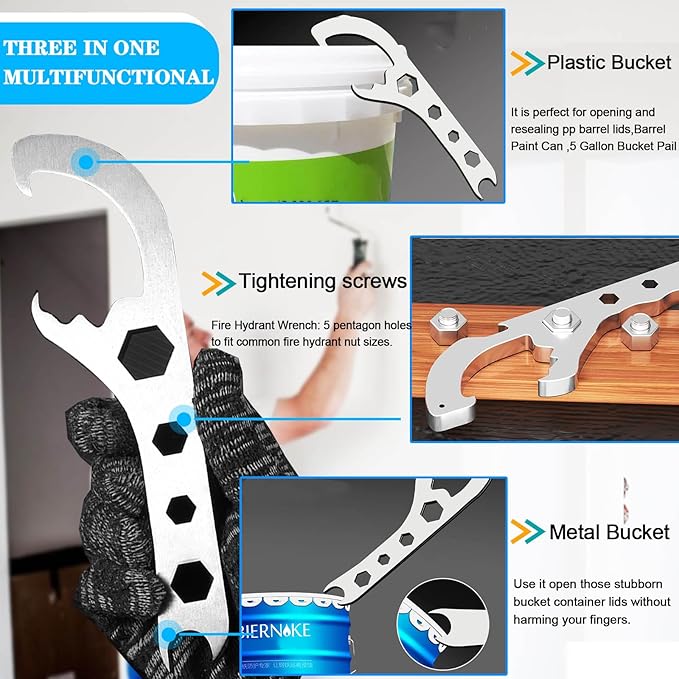 Paint Can Opener Tool Bucket Opener Tool 5 Gallon With Lid Openers Wrench Lid Remover Tools Bucket Pail Lids Manual Openers Tools for Home Industrial Portable Multifunctional Adjustable Wrench Spanner