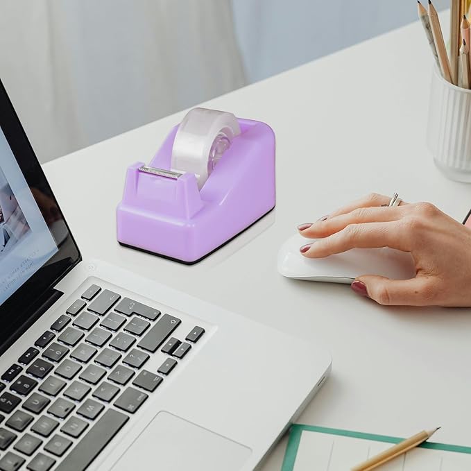 Desktop Tape Dispenser Purple with Weighted Nonskid Base - Includes 6 Rolls of Transparent Tape (0.71 Inch x 1000 inches Each)