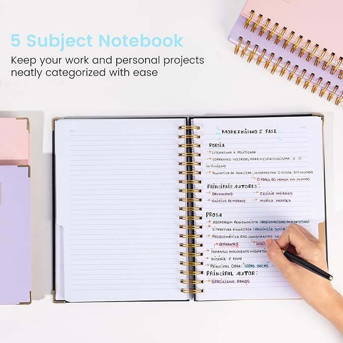 Hardcover Spiral Notebook with Tabs 8"x10" Large Spiral Lined Journals for Women with Dividers 240 Pages College Ruled Composition Notebook 5 Subject Notebook for Work, Back to School, Gifts, Blue