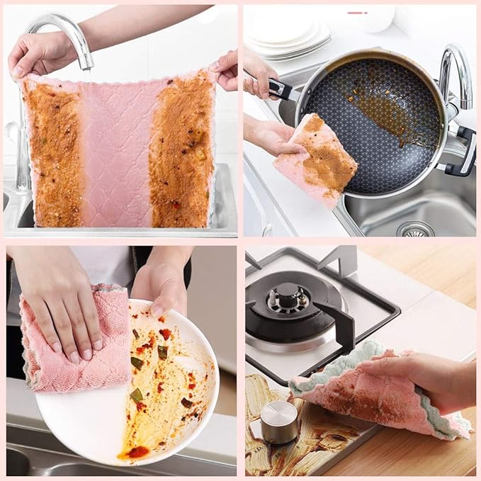 10-Pack Microfiber Cleaning Cloth Dish Towels, Double-Sided Dish Drying Towels，Reusable Household Cleaning Cloths for House Furniture Table Kitchen Dish Window Glasses