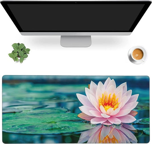 MIOAOSRT Desk Mat,Beautiful Pink Lotus Large Gaming Mouse Pad with Stitched Edges,Non-Slip Computer Mouse Pad for Desk,Extended XXL Keyboard and Mouse Pad 35.4x15.75 in