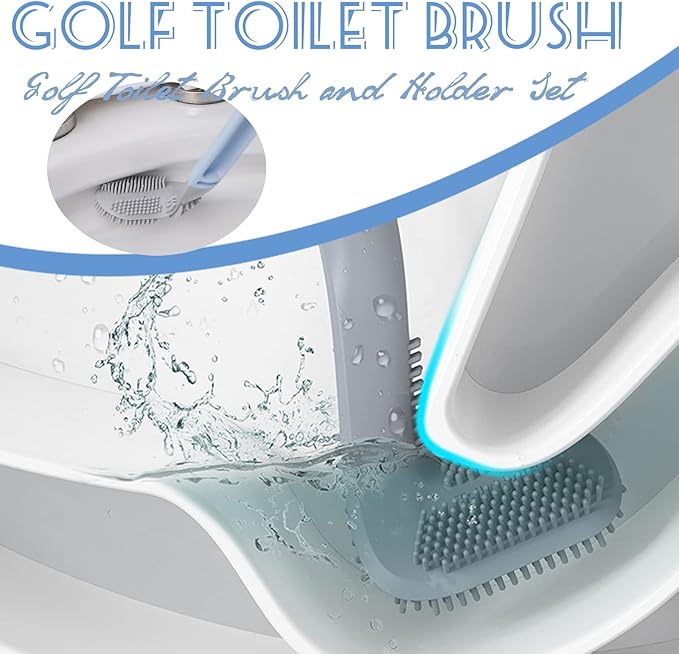 Golf Toilet Brush, Silicone Toilet Brush and Holder Set, Long Handled Toilet Brush, No Dead Corner (Green)