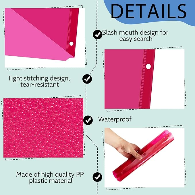 Maitys 50 Pack Binder Pockets 3 Hole Punch Clear Plastic Document Folders Binder Organizer Store Letter Size 8.5x11 Inch Paper Folders with Pockets Slash File Jacket for Office (Dark Color)