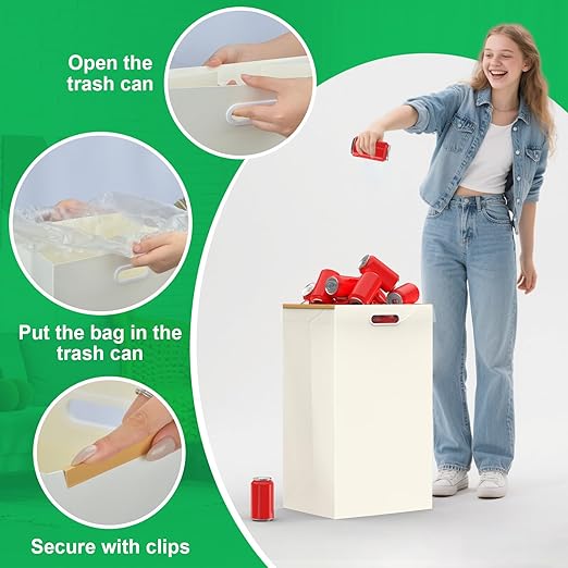 13 Gallon Disposable Trash Cans with Built-in Handles, 4 Pack Extra Large Portable Trash Can, Waterproof Layer Reusable Garbage Cans, Extra-Thick Cardboard Recycling Bins, Perfect for Parties, White