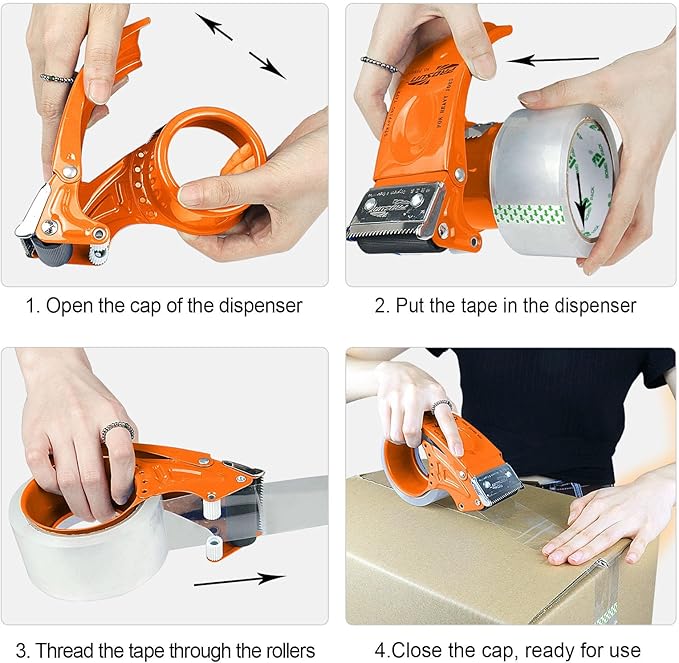 BOMEI PACK Metal Packing Tape Dispenser, 2inch Heavy Duty Handheld Heavy Tape Dispenser, 2Pcs, Orange