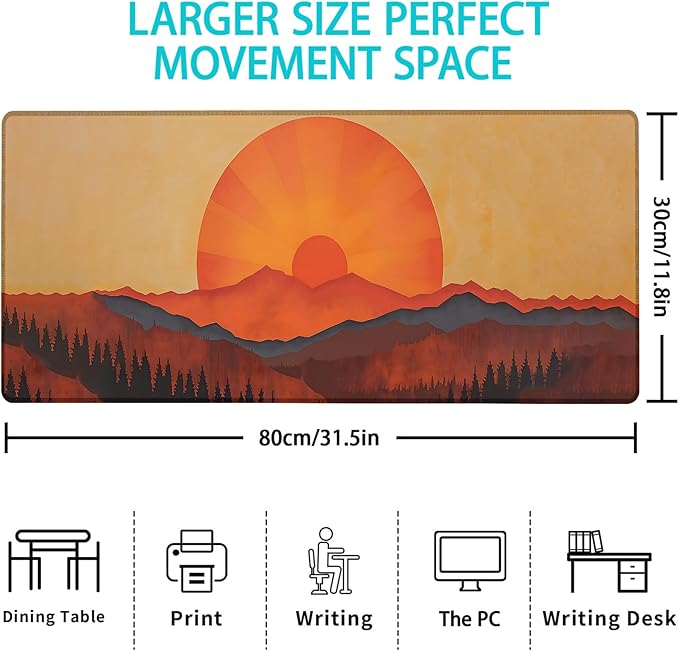 Gaming Mouse Pad, Boho Sunset Mouse Pad, Desk Mat, Non-Slip Rubber Base MousePads for Computers Laptop Office School Home Accessories Decor 31.5" x 11.8"