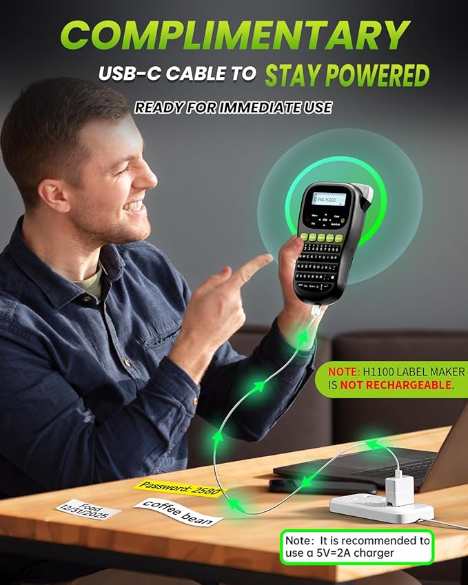 Vixic Label Maker Machine, H1100 Label Makers with Backlit Screen, Portable Label Maker Waterproof-Labels Handheld Labeler with Keyboard, Industrial Labeling Machine for Cable Wire Network