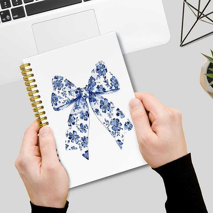 LiTiu Coquette Preppy Notebook, Girly Style Aesthetic Spiral Journaling Notebook for School Teen Girls, Blue Bow Preppy Funky Hardcover Spiral Notebook 80 Sheets 5.8x8.3