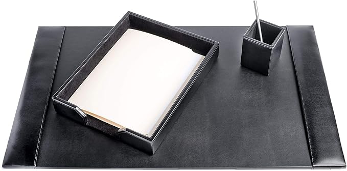 Dacasso Bonded Set Luxury Leather Desk Pad & Desk Organization Essentials, 3 Piece, Black