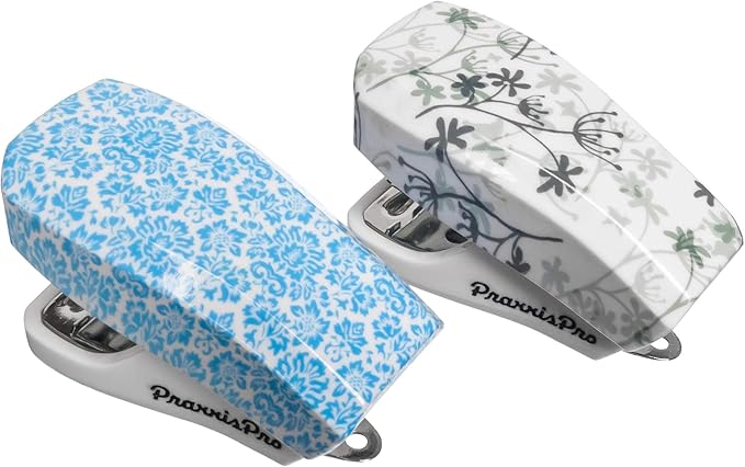 Aria Premium Mini Stapler Set by PraxxisPro - with Built-in Staple Removers, 2000 Standard Staples Included - for Office, School, and Travel, Set of 2, Bluebell & Dandelion