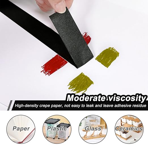 Black Masking Tape, 1 Inch x 55 Yards x 3 Rolls, Black Painters Tape, General Purpose Painting Adhesive Tape for Arts DIY Crafts Labeling