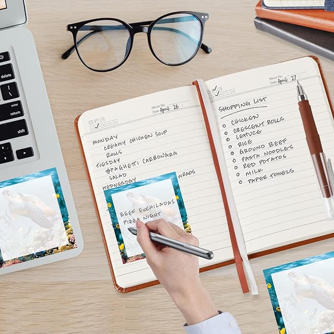 Sticky Notes, 2 Pads, 3x3 inches, Cute Colorful Fun Self-Stick Note Pads, Easy Post, Strong Adhesive Notepad Sea Turtle Swim