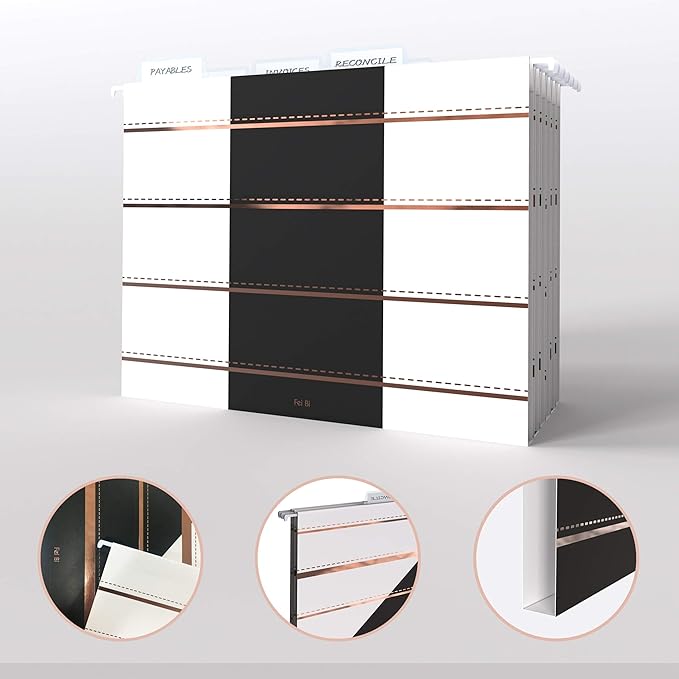 CharaVector Hanging File Folders Letter Size Assorted Durable Refined Design Decorative Hanging File Folder Set, 1/5-Cut Adjustable Tabs, 30pcs for Cabinet,File Organizer, Gold Stripes