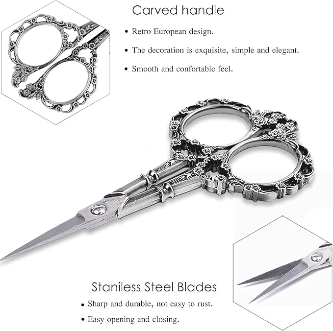 BIHRTC 4.5inch Sewing Embroidery Scissors Craft Scissor with Leather Case Sharp Tip Stainless Steel Scissors Shear for Office Home Sewing Supplies Cross Stitch Needlework DIY Antique Pewter